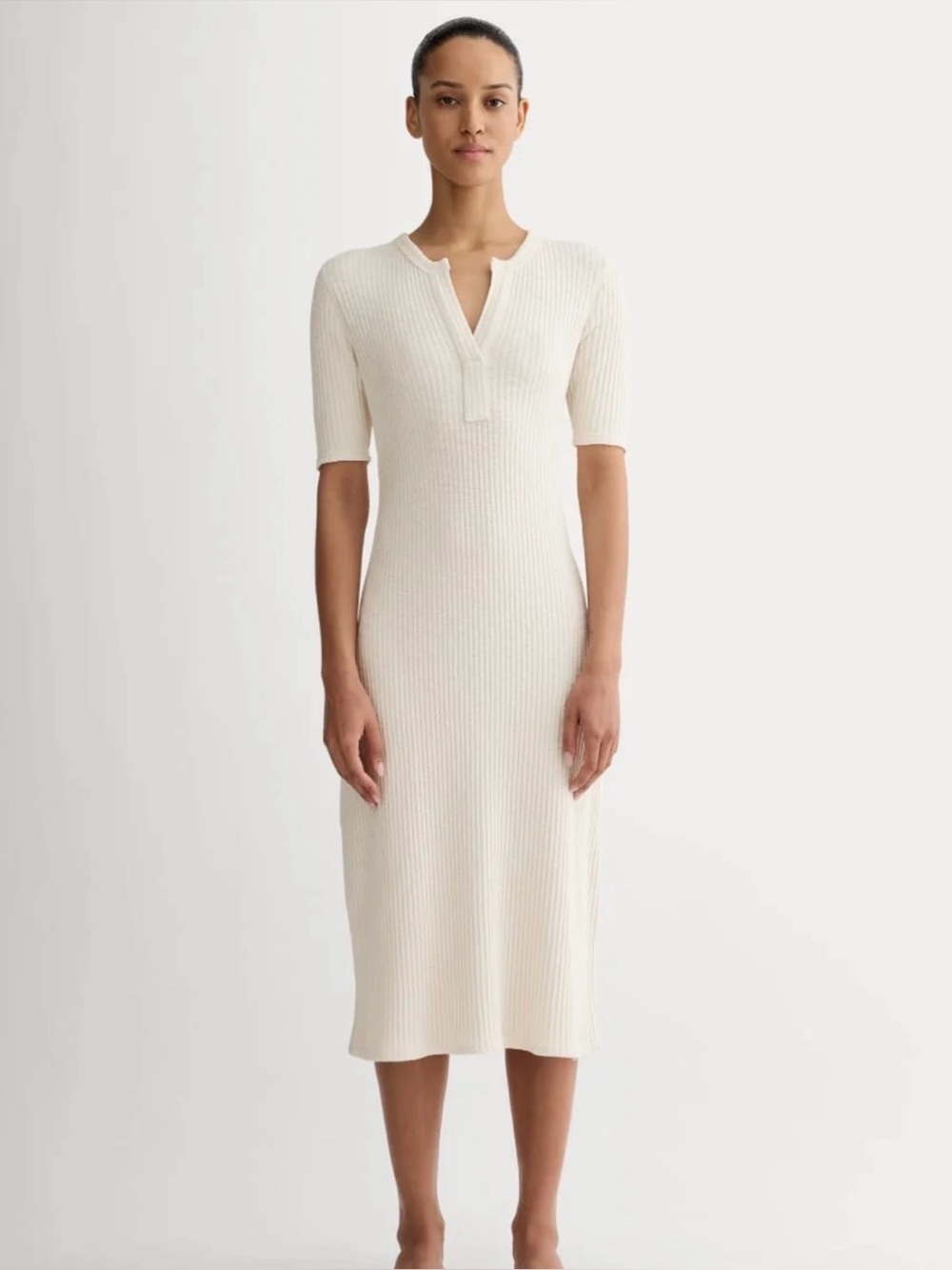 Everlane THE RIB-KNIT HENLEY DRESS NWT Cream